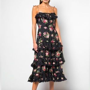 NWT Zimmermann 100% Silk Tiered Dress with Adjustable Tie Straps & Belt - Size 3